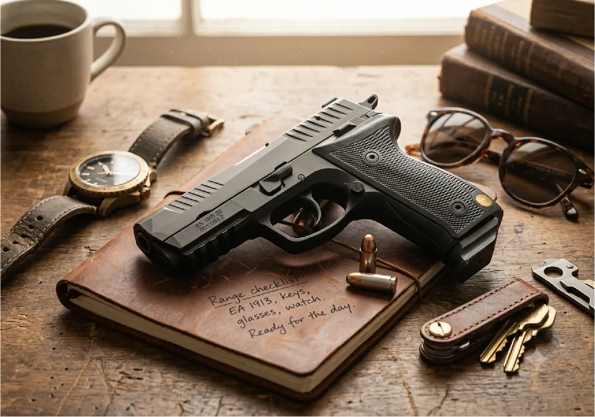 VIPER Pistol on Desk with Essentials